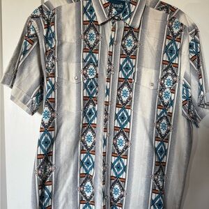 Wrangler Men's Aztec Pattern Shirt - Gray, Blue, and Orange